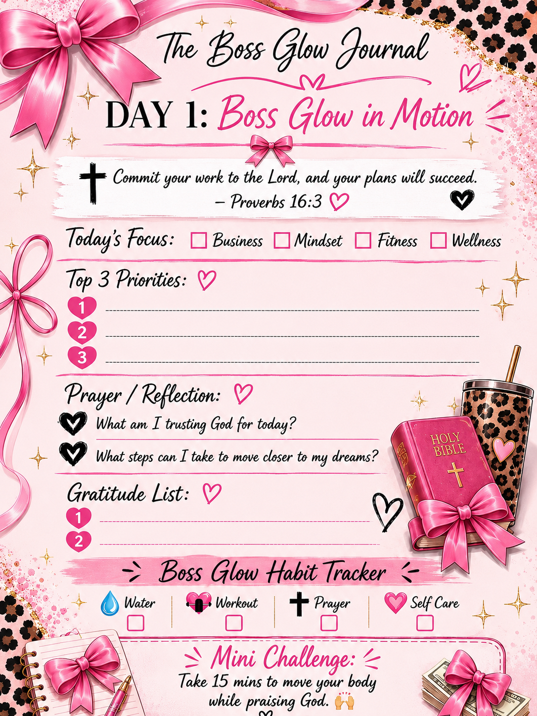 The Boss Glow Journal | 5- Day Faith+Hustle Challenge (Digital PDF)